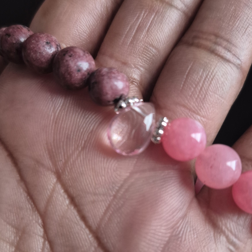 Handcrafted Strawberry Quartz and Rhodonite Stone Braclet!
